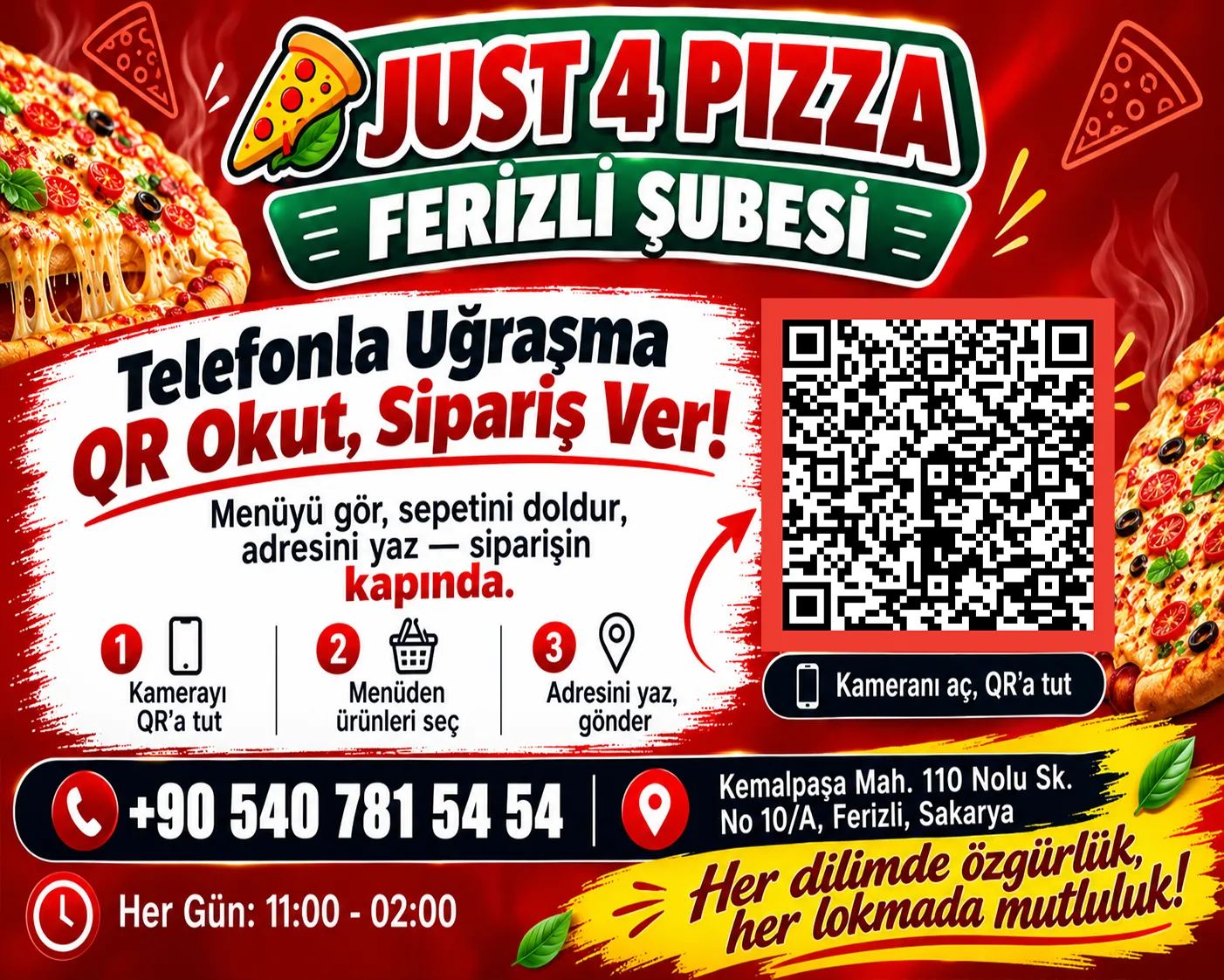 Anadolu Çiğ Köfte dükkan içi ve vitrin QR posteri örneği